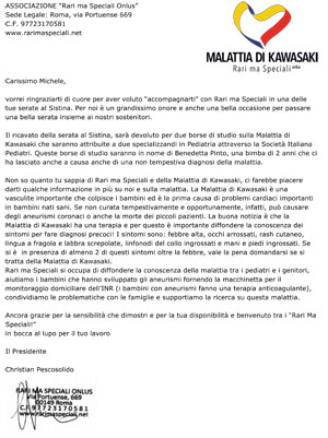 lettera di ringraziamento per Michele la Ginestra